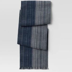 Threshold 108" × 14" chambray Cotton Striped Table Runner Blue vertical stripes